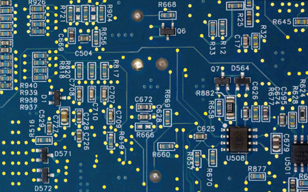 An electronic device, usually fabricated by photolithography, that is very small and implements...