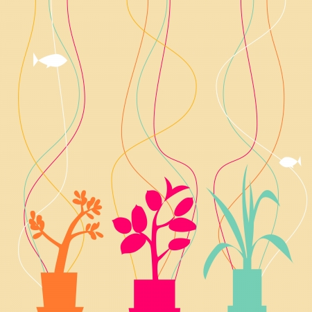 House plants and fishesのイラスト素材