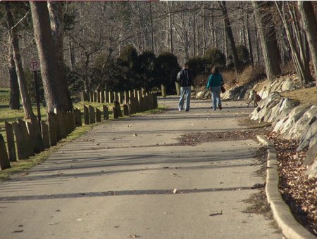 Couple Walking Along a Paved Path