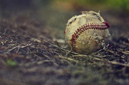 old worn torn baseballの写真素材