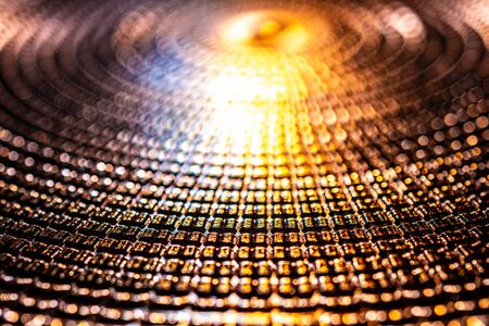Panoramic view of a golden plate macro with shallow depth of field for a bokeh effectの写真素材