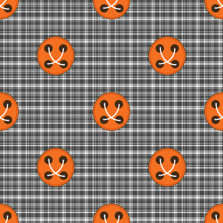 plaid material with orange buttons button seamless pattern gray cellのイラスト素材