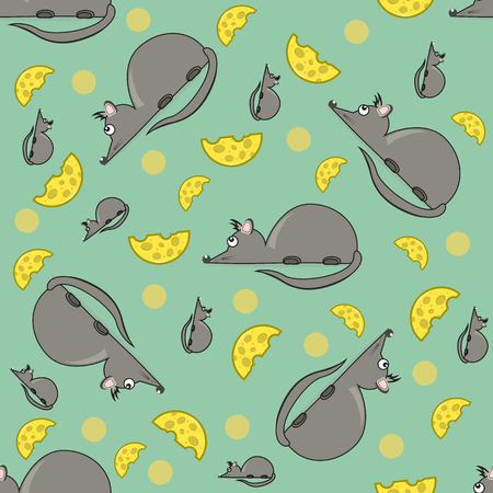 Seamless pattern mouse and cheese on a green backgroundのイラスト素材