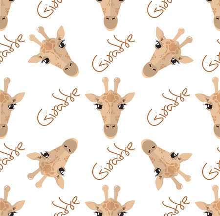 Seamless pattern with giraffes rhombuses on white background headのイラスト素材