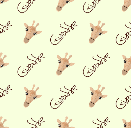 Seamless pattern with giraffes on a yellow background headのイラスト素材