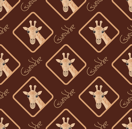 Seamless pattern with giraffes on a brown chocolate background head and signatureのイラスト素材
