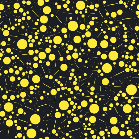 Yellow lines and sticks, yellow circles on a black background seamless patternのイラスト素材