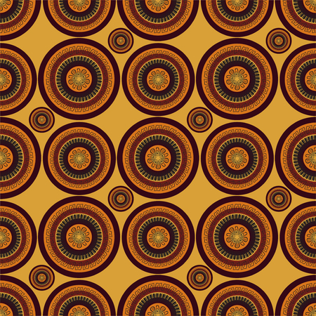 Vector abstract colored mandala in African style. Seamless pattern on a beige backgroundのイラスト素材