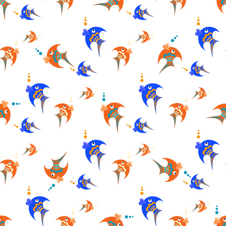Blue and orange fish on a white background. Seamless vector patternのイラスト素材