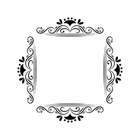 Black outline vintage classic monogram frame. Decorative vector elementのイラスト素材
