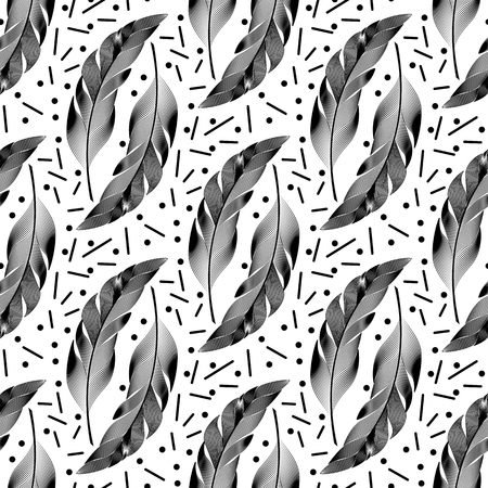 Seamless pattern with big black and white feathersのイラスト素材