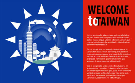 Tourist attractions of Taiwan in the flag. Flyer. Vector illustrationのイラスト素材