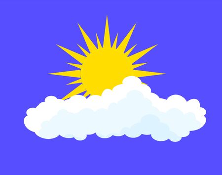 Flat sun and cloud Icon. Summer pictogram on blue background. Sunlight symbol.のイラスト素材