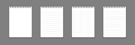 Realistic notebook or notepad with binder isolated. Memo note pad or diary with lined and squared paper page templates. Vector illustrationのイラスト素材