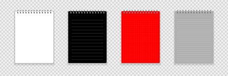 Realistic notebook or notepad with binder isolated. Memo note pad or diary with lined and squared paper page templates. Vector illustrationのイラスト素材