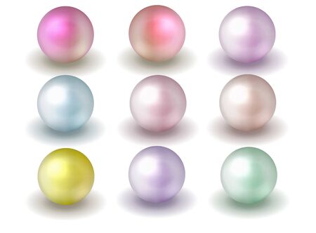 Pack nature ,sea pearl background with small and big white pearls . Vector illustrationのイラスト素材