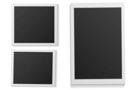 Black and white photo frame with shadows isolated on white background. Vector illustration - Vectorのイラスト素材
