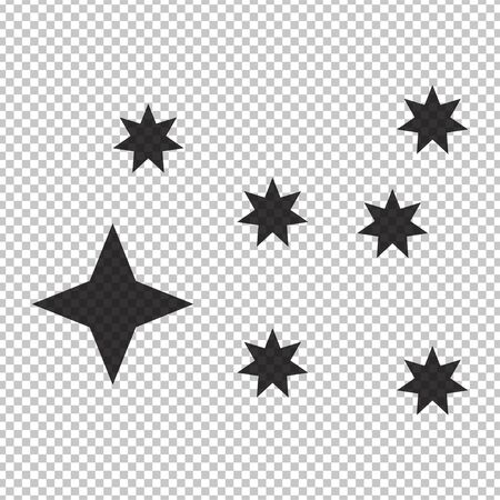 Black simple flat style light star flares  isolated on transparent background. Vector illustrationのイラスト素材