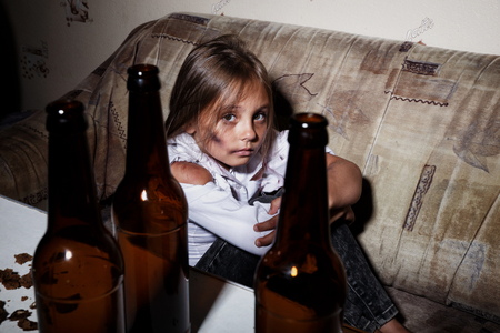 Child abuse. Poor child in slum begging you for help concept for poverty or hunger people,の写真素材