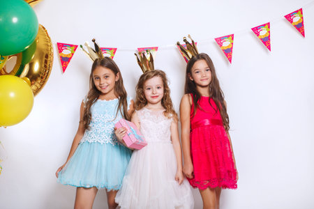 Childrens funny birthday party in decorated room