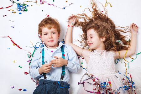 Group of adorable kids having fun at birthday partyの写真素材