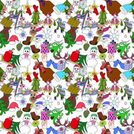 Vector seamless pattern christmas, childish doodles. Use for pattern fills, web page background,surface texturesのイラスト素材