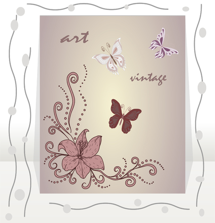vintage background flower with butterflies.Vector abstract invitation card. Template frame design for card.のイラスト素材