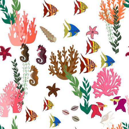 Seamless background with marine fish and plants.Vectorのイラスト素材