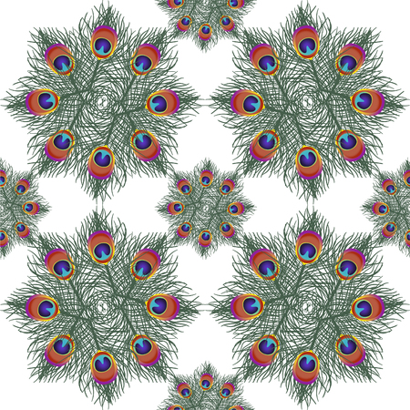 Beautiful seamless pattern with peacock feathers of mandala on white. vector illustration. EPS 10のイラスト素材