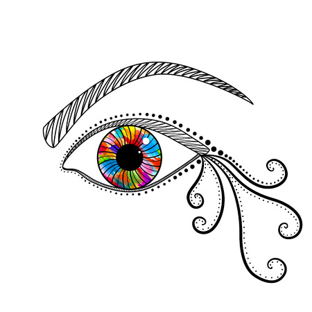Watercolor of the eye with colorful pupil. Abstract design element. Vector illustration. EPS 10のイラスト素材