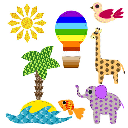 Cute retro elements. Applique of tissue. In the children's style. For your design. Vector illustration. EPS 10のイラスト素材
