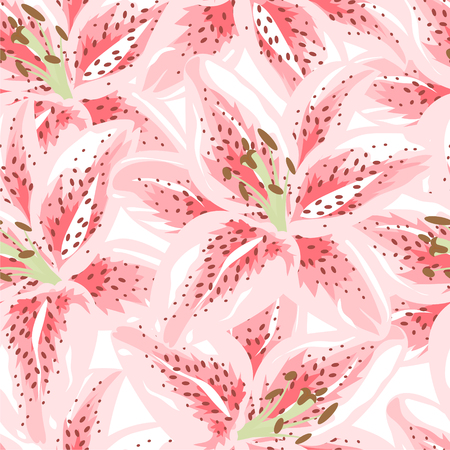 Beautiful colorful seamless pattern with Lily flowers. Vector illustration. EPS 10のイラスト素材