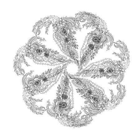 Vector mandala. Abstract calligraphic element for your design, lace ornament. Round pattern in oriental style. EPS 10のイラスト素材