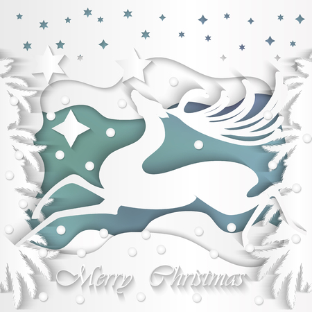 Paper art of with Christmas reindeer. Vector illustrationのイラスト素材
