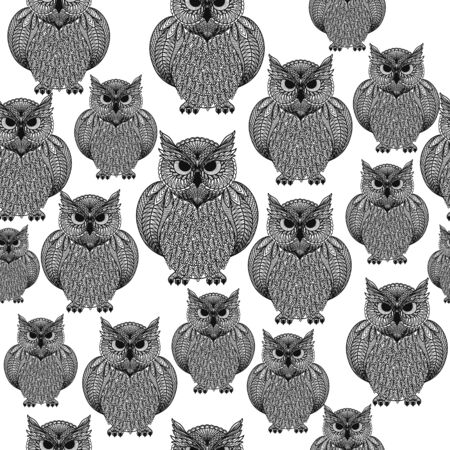 Seamless pattern with owls.のイラスト素材