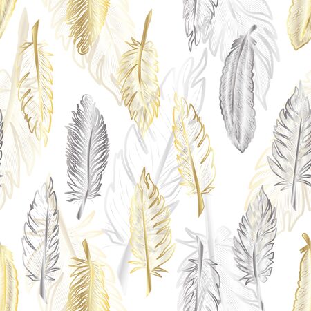 Seamless pattern with of gold and silver feather.のイラスト素材