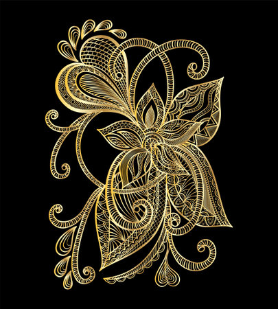 Vector illustration of a gold lily flower on a black background.のイラスト素材