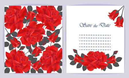 Wedding invitation card with red rose flowers. Vector illustration.のイラスト素材