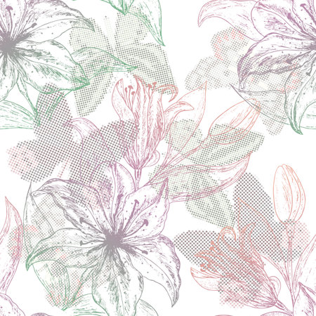 Seamless pattern with lily flowers. Floral background.のイラスト素材