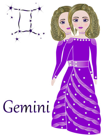 Zodiac sign Gemini. Vector illustration of a beautiful girl in a long dress.のイラスト素材