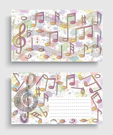 Set of musical banners with notes and treble clef. Vector illustrationのイラスト素材