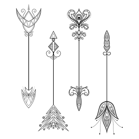 Vector Set of Vintage Arrows. Patterned Designのイラスト素材
