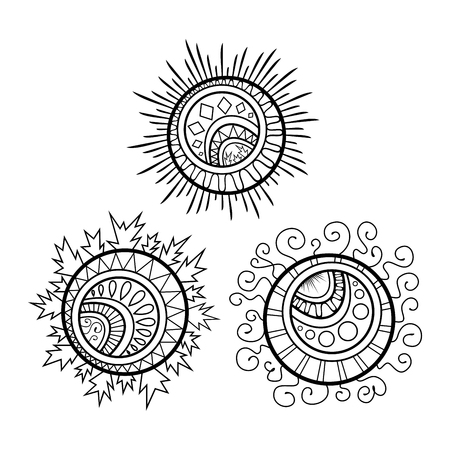Vector Set of Design Elements. Patterned Circles. Patterned Designのイラスト素材