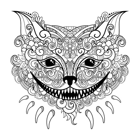 Vector Decorative Cheshire Cat. Isolated Fictitious Animal On White Backgroundのイラスト素材