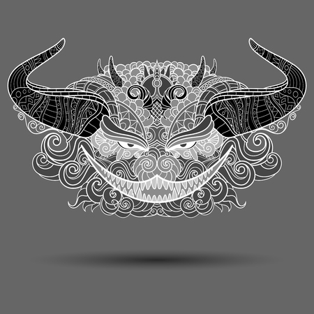 Vector Decorative Head of Demon. Isolated Fictitious Creatureのイラスト素材