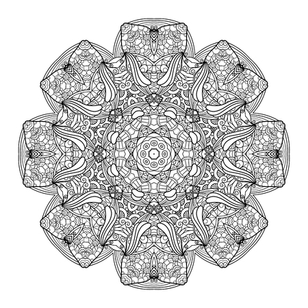 Vector Monochrome Mandala. Ethnic Decorative Element. Round Abstract Object Isolated On White Backgroundのイラスト素材
