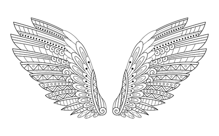 Vector Tribal Decorative Wings. Isolated Animal On White Backgroundのイラスト素材