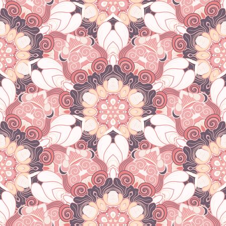 Vector Seamless Pattern In Color For Your Design. Printable Coloring Pages. Hand Drawn Decorative Scalesのイラスト素材