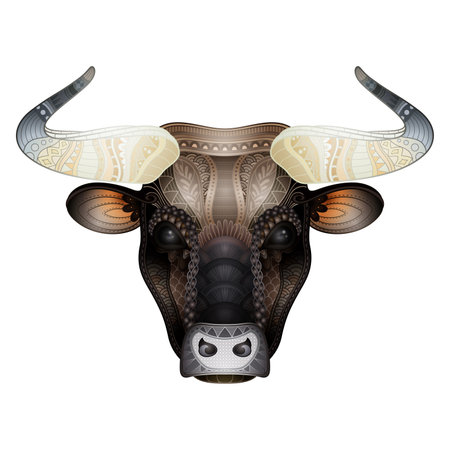 Vector Tribal Decorative Bull. Isolated Animal On White Backgroundのイラスト素材