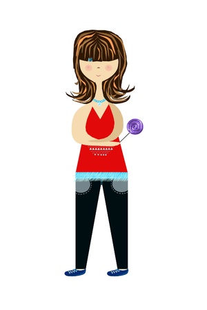 beautiful cartoon girl with a lollipopの写真素材